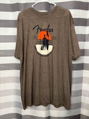 Fender Brown Short-Sleeve Tee with Orange Surf Graphic